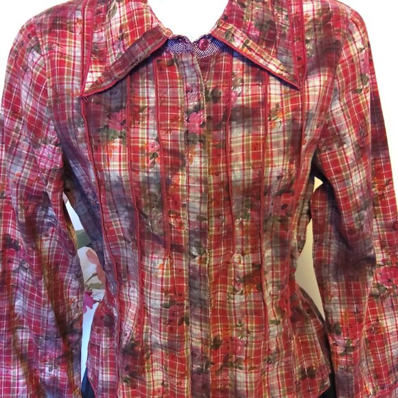 NEW I.AM.GIA Women’s Pink Multi Color Printed Pleated Blouse Shirt Top - Picture 8 of 10
